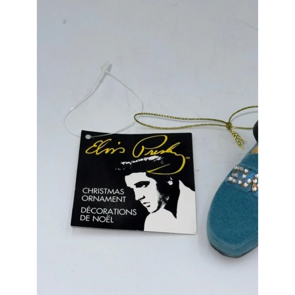 Elvis Presley Blue Suede Shoes Christmas Ornament Rhinestone Blue Loafers